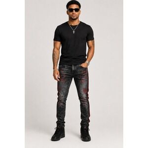 Jordan Craig Ross Legacy Jeans Men 38x34 Black Red Rhinestone Splatter Edgy Punk